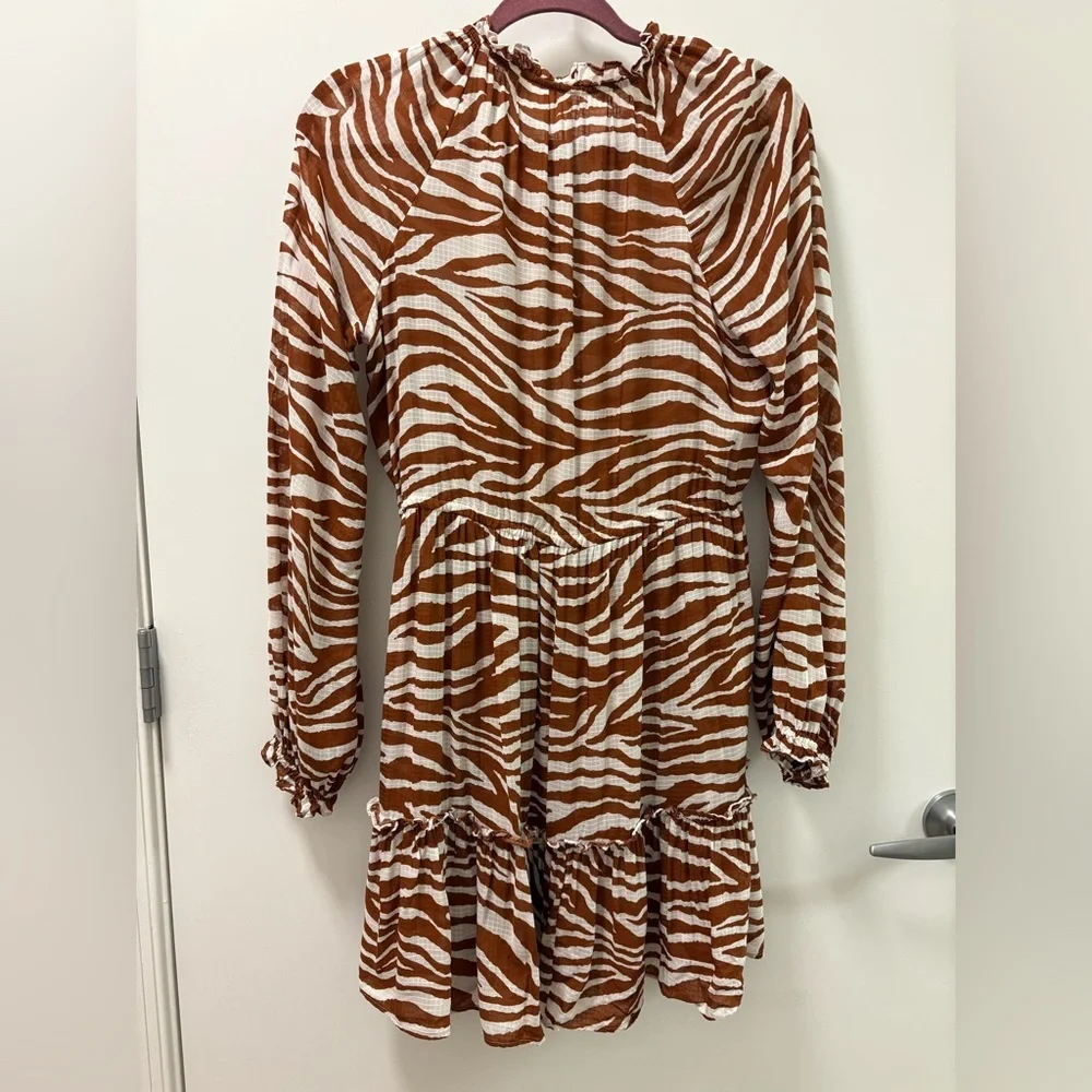 Veronica Beard Danica Tasseled Gathered Animal Print Mini Dress Size S - Picture 6 of 12